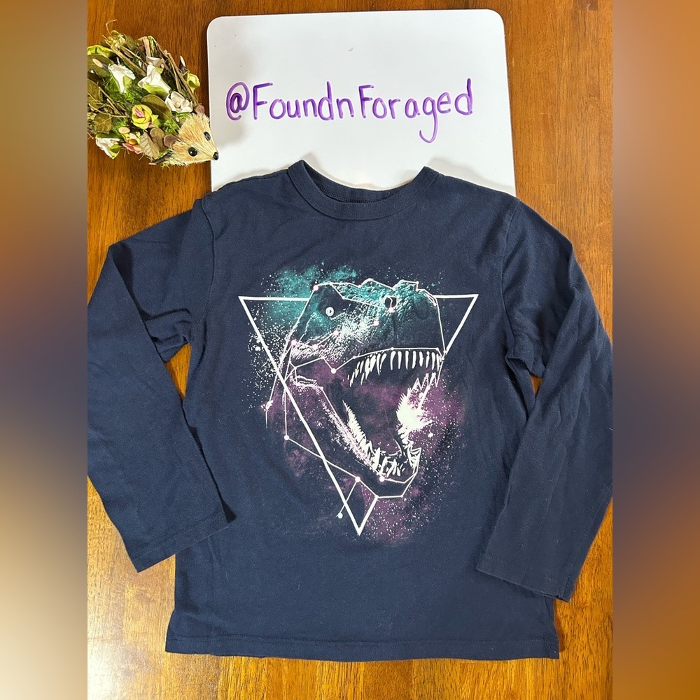Glow-in-the-Dark Galaxy T-Rex Long Sleeve Tee | Boys Small (5/6) | Dinosaur Top - Picture 2 of 4